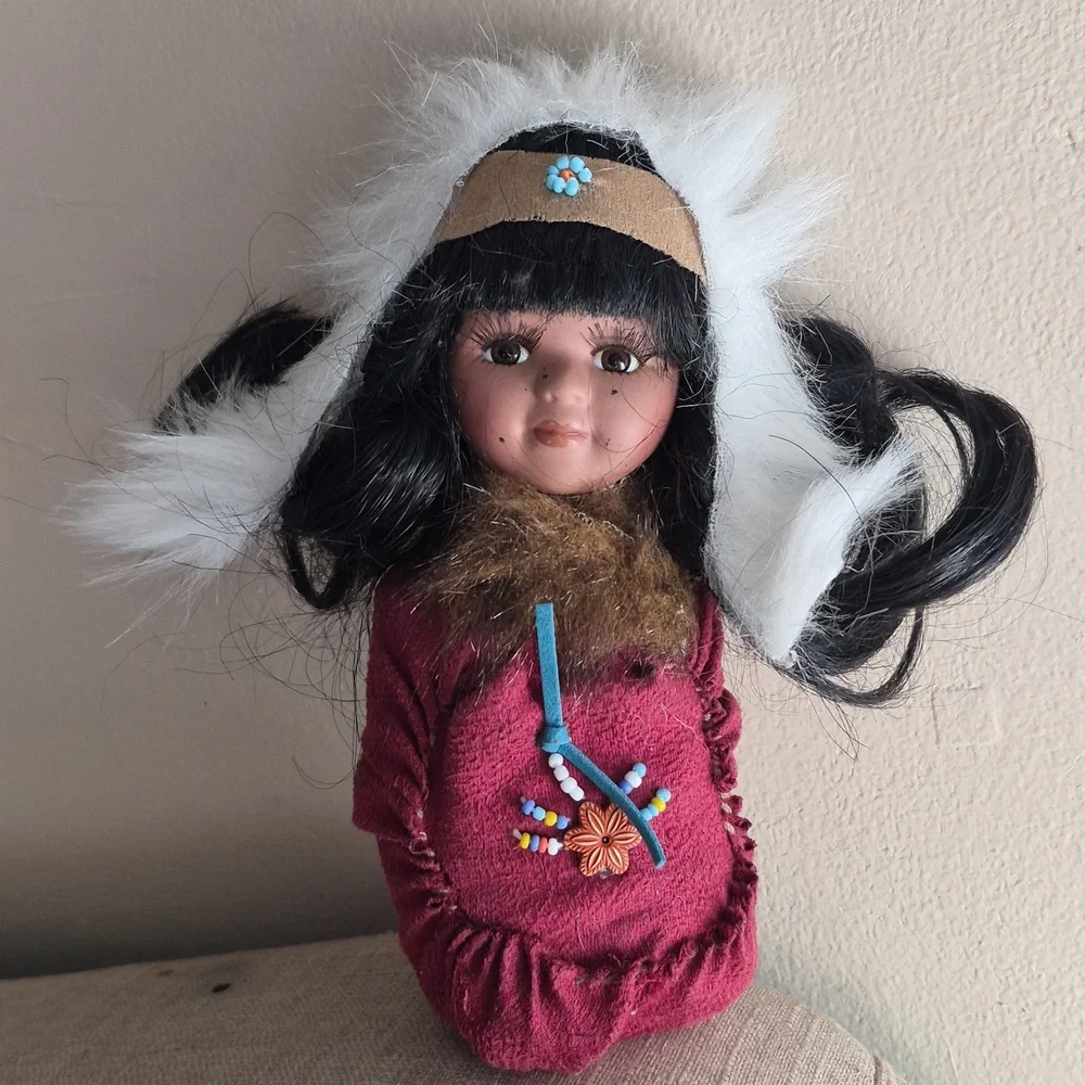 Vintage Native American Indian Porcelain Shoe Cloth Body  Moccasin Doll 6